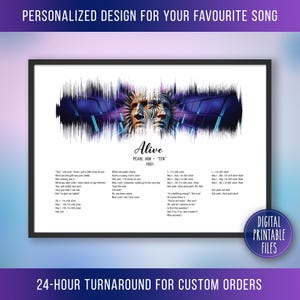 Alive, Custom Sound Wave & Lyrics art, Printable digital, Instant download, Personalized print, Wedding Anniversary, Birthday song poster
