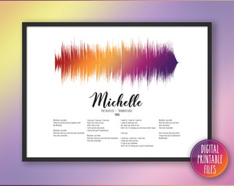 Michelle, Arte personalizado con ondas sonoras y letras, Impresión digital, Descarga instantánea, Póster musical personalizado, Póster de su canción favorita, Regalo para ella