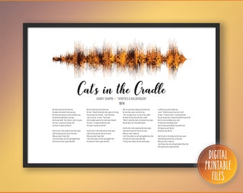 Cat&#39;s in the Cradle, Custom Sound Wave & Lyrics art, Printable digital, Instant download, Personalized Music song print, Father son gift