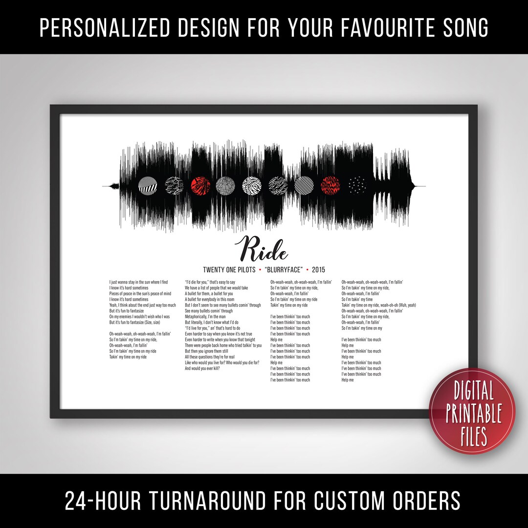 Ride, Custom Sound Wave and Lyrics Art, Printable Digital, Instant