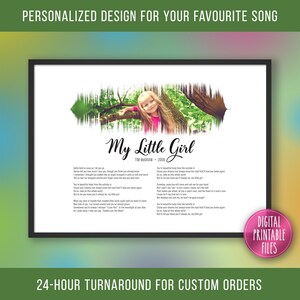 My Little Girl, Custom Sound Wave & Lyrics art, Printable digital, Instant download, Personalized Birthday print, Father Daughter gift