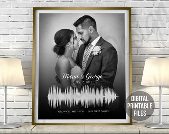 Arte fotográfico y de ondas sonoras personalizado, aniversario de bodas, canción de primer baile, impresión digital, regalo de ondas sonoras personalizado, impresión de recuerdo de amor