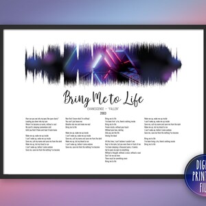Bring Me to Life, Custom Sound Wave &amp; Lyrics Art, Printable Digital ...