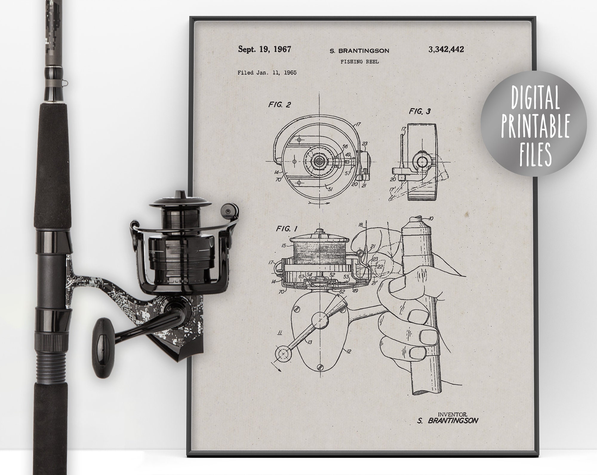 Vintage Fishing Spinning Reel Patent Drawing Poster, Digital Printable Wall  Decor, Instant Download Files, Fishing Rod Custom Print Gift 