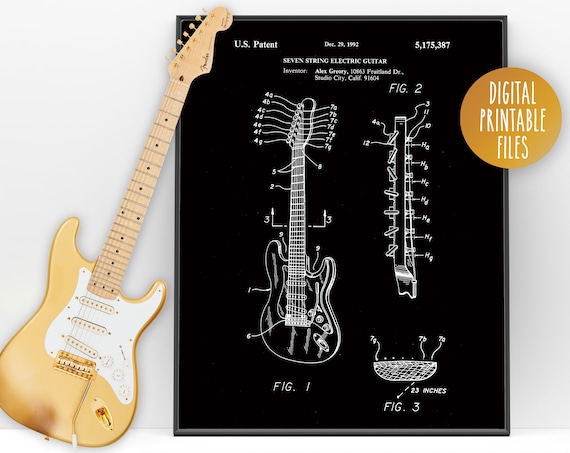 Fender Stratocaster Guitar 7 String Patent Drawing Art Digital