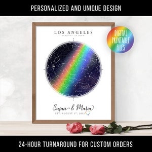 Arte de mapa de constelaciones estelares LGBTQ, póster digital imprimible personalizado, gráfico de estrellas galácticas personalizado, regalo de aniversario del orgullo para tu pareja.