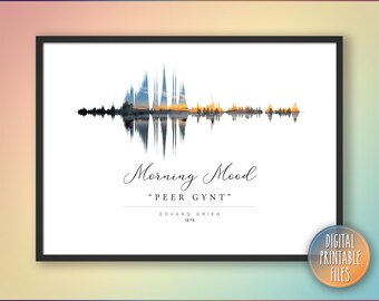 Morning Mood, Custom Sound Wave art, Printable digital poster, Instant download file, Personalized  Classical music print, Anniversary gift