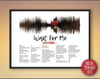 Espérame, canción de teatro musical de Broadway con ondas sonoras y letras, archivo digital imprimible, impresión personalizada de gatos, regalo de cumpleaños