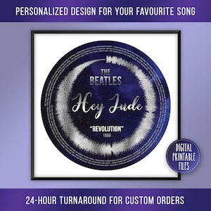 Hey Jude, Custom Radial Sound Wave and Lyrics Art, Printable Digital Poster, Favourite Song Print, Personalized Birthday Gift for him