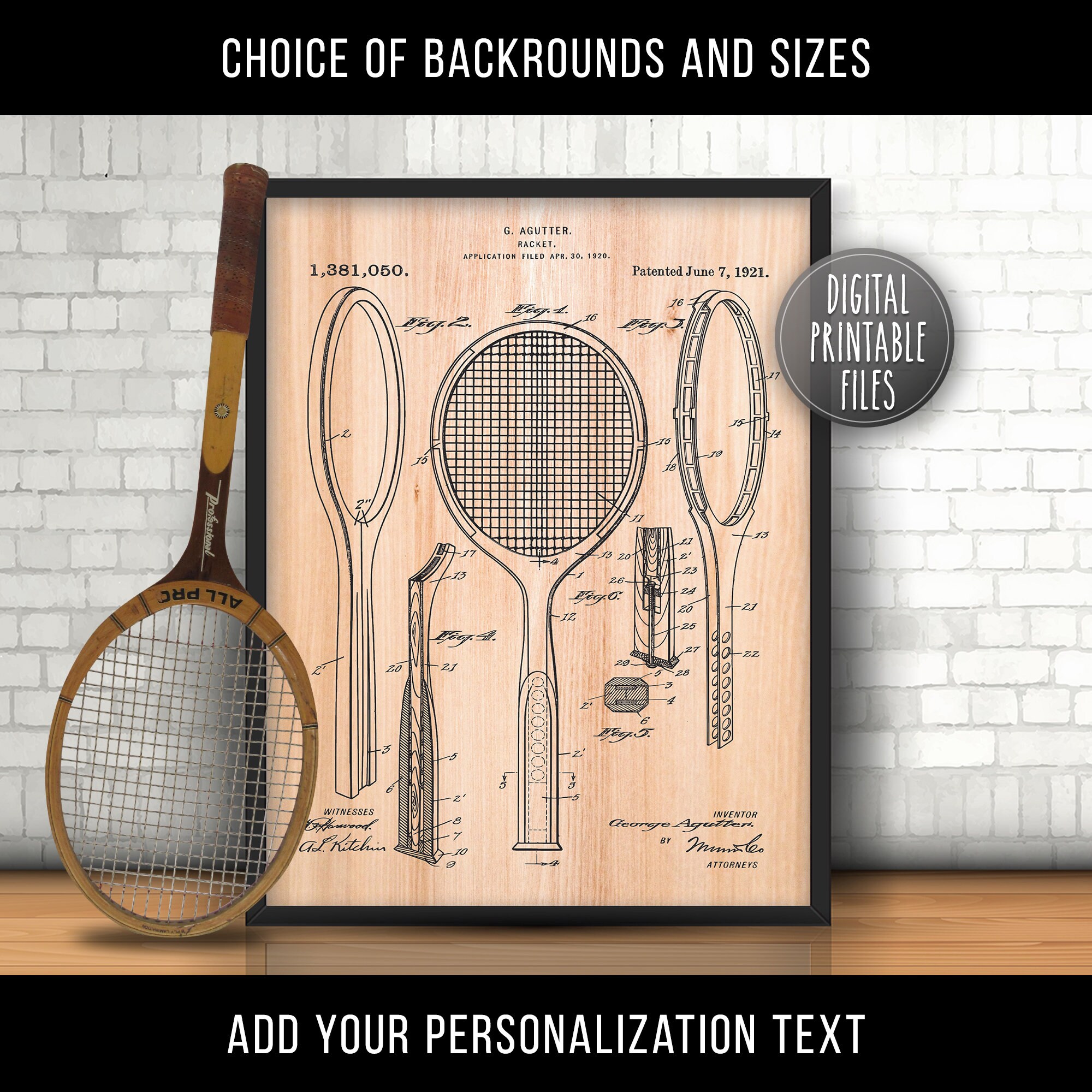 Poster Vintage "Filet De Tennis Brevet 1934" - Reproduction Sur Papier Mat, Prêt à Encadrer