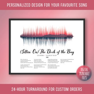 Sittin&#39; on the Dock of the Bay, Custom Sound Wave & Lyrics art, Printable digital, Instant download, Personalized print, Anniversary gift