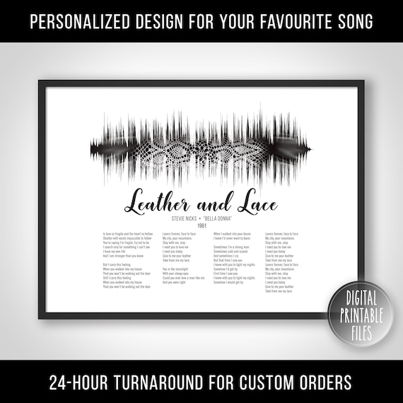 アート・デザイン・音楽 AMERICAN&CANADIAN SECTION Leather and Lace, Custom Sound Wave & Lyrics Art, Printable
