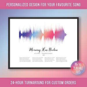 Morning Has Broken, Custom Sound Wave & Lyrics art, Printable digital, Instant download, Personalized print, Gift for friend, Her His song
