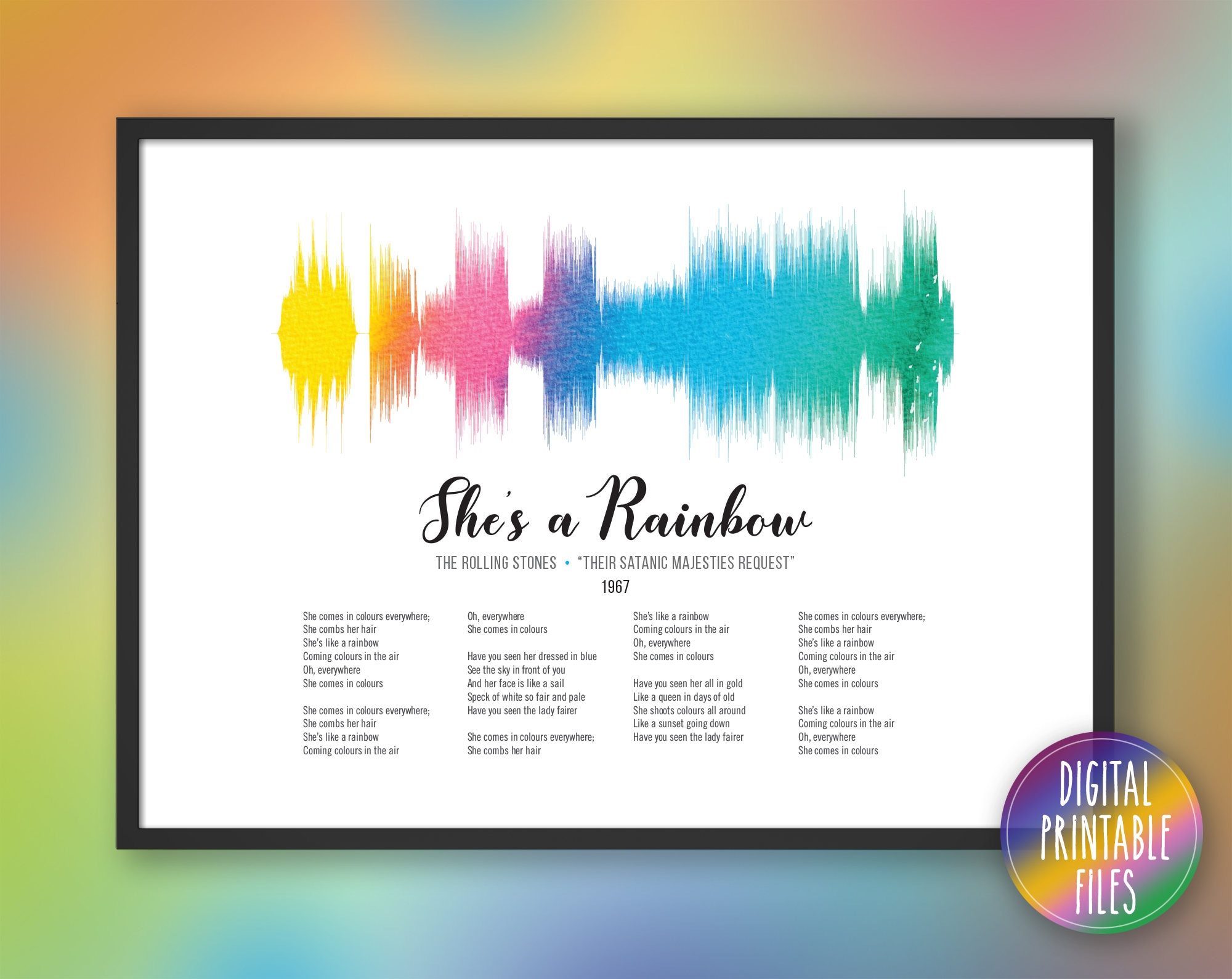 She's a Rainbow, Custom Sound Wave & Lyrics Art, Printable Digital, Instant  Download, Personalized Birthday Song Print, Gift Poster for Her - Etsy