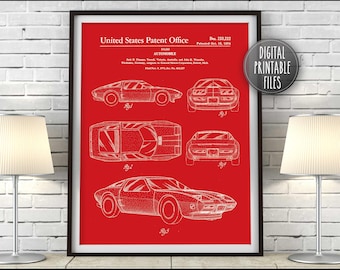 Corvette XP 897 GT Vintage Car Patent drawing art, Digital Printable poster, Instant download files, Personalized automobile custom print