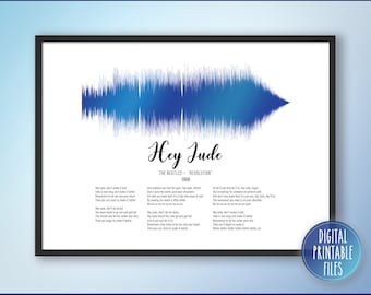 Hey Jude, Custom Sound Wave & Lyrics art, Printable digital, Instant download, Personalized music print, Favourite song wall decor gift