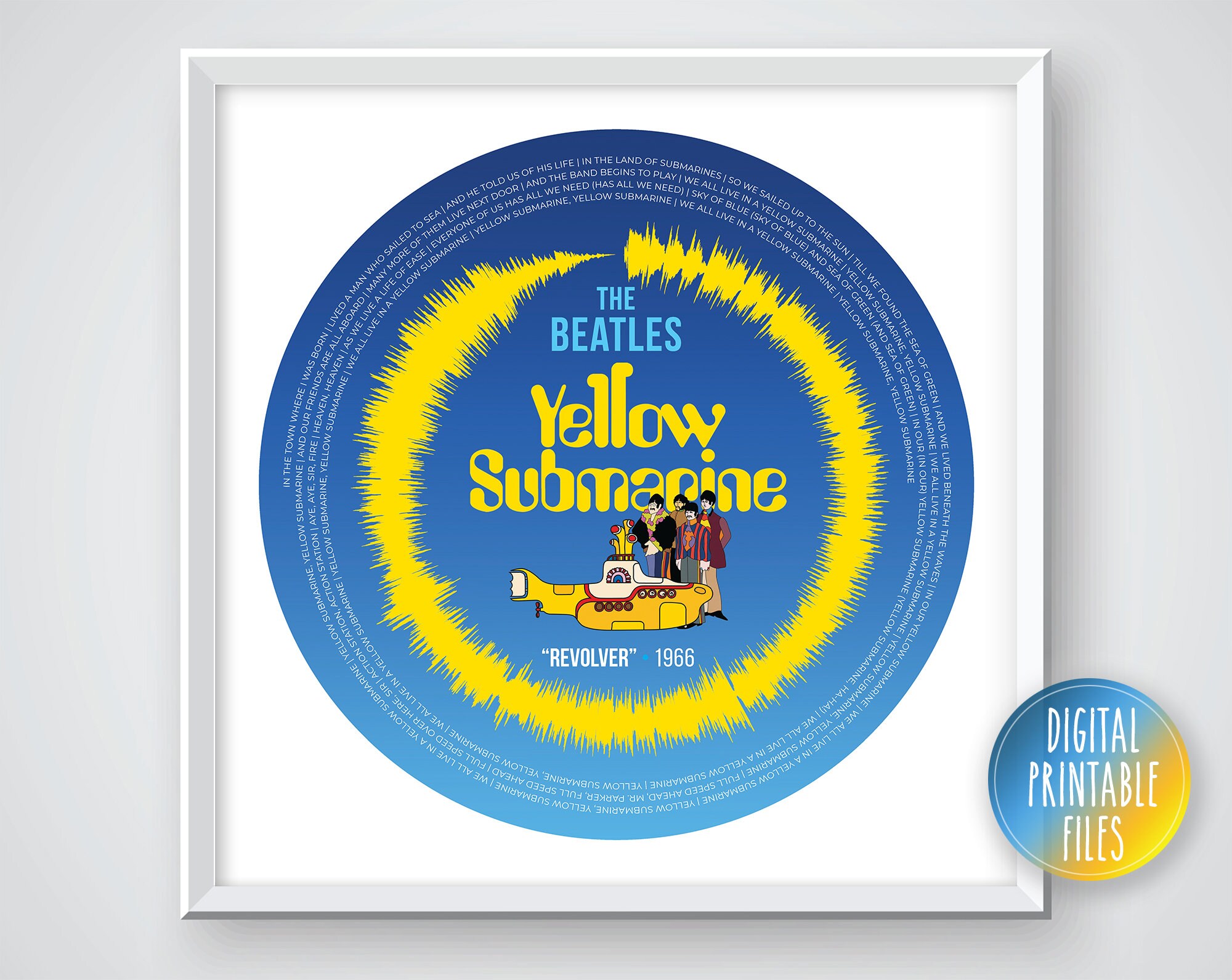 Yellow Submarine, Custom Radial Sound Wave and Lyrics Art
