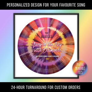 Lucy in the Sky with Diamonds, Custom Radial Sound Wave and Lyrics Art, Printable Digital Poster, Favourite Song Print, Personalized Gift
