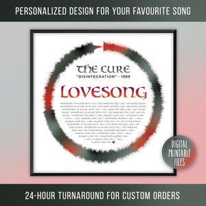 Lovesong, Custom Radial Sound Wave & Lyrics Art, Printable Digital Poster, Personalized Birthday print, Wedding Anniversary song gift