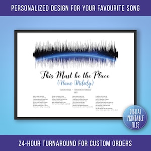 This Must Be the Place, Naive Melody, Custom Sound Wave and Lyrics art, Printable digital, Personalized print, Wedding Anniversary song gift
