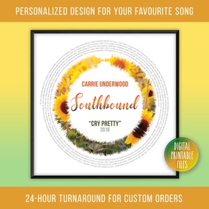 Southbound, Custom Radial Sound Wave and Lyrics Art, Printable Digital Poster, Personalized Poster, Wedding Anniversary song gift print