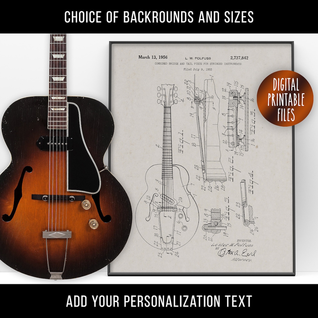 Vintage Gibson Les Paul Semi-hollowbody Guitar Patent Drawing Poster ...