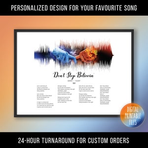Don&#39;t Stop Believin&#39;, Custom Sound Wave & Lyrics art, Printable digital, Instant download, Personalized print, Wedding First Dance Song gift