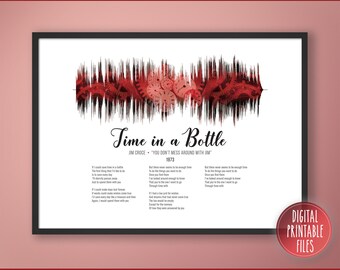 Time in a Bottle, Custom Sound Wave & Lyrics art, Printable digital, Instant download, Personalized Music song print, Birthday gift poster
