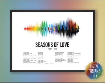 Seasons of Love, Broadway Musical Show Soundwave and Lyrics Art, Printable digital download, Personalized gift for friend, Custom song print