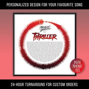 Thriller, Custom Radial Sound Wave Lyrics Art, Printable Digital Poster, Personalized Birthday gift, Wedding Anniversary song, Music print