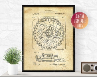 DIGITAL Vintage Bank Safe Vault Lock Patent drawing art, Printable poster, Instant download files, Custom wall decor print, Gift for him