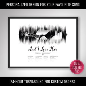 And I Love Her, Custom Sound Wave & Lyrics art, Printable digital, Instant download, Personalized music print, Favourite song wall poster image 1