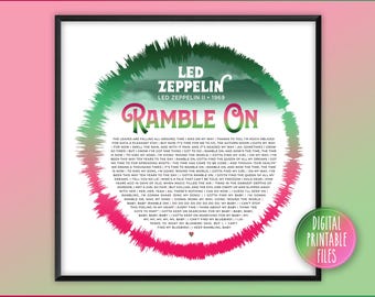Custom Radial Sound Wave and Lyrics Art "Ramble On" Song (Instant download files)