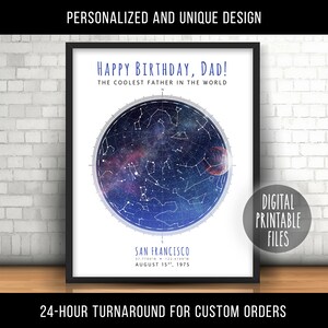 Geschenk für Vater, Geburtstag Star Constellation Map Art, personalisierte digital druckbare Poster, benutzerdefinierte Galaxy Chart, Sofort Download Druck
