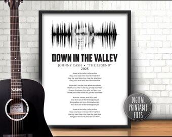 Down in the Valley, Custom Sound Wave and Lyrics art, Printable digital, Instant download, Personalized  Birthday Anniversary print gift