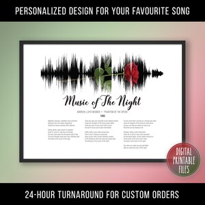 Music of The Night, Broadway Musical Radial Sound Wave with Lyrics Art, Printable digital file, Personalized Custom Print, Wall decor poster