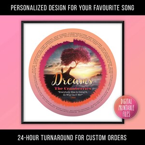 Dreams, Custom Radial Sound Wave Lyrics Art, Printable Digital Poster, Personalized Birthday gift, Wedding Anniversary song, Music print