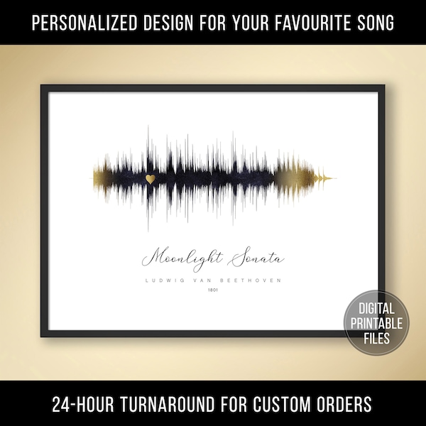Moonlight Sonata Beethoven, Custom Sound Wave art, Printable digital poster, Instant download file, Personalized gift, Classical music print