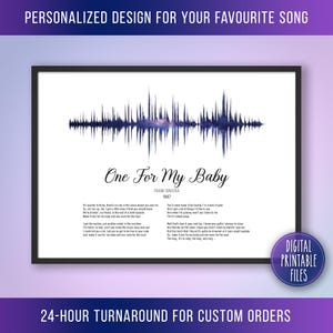 One For My Baby, Custom Sound Wave Lyrics art, Printable digital, Instant download, Personalized print, Wedding Anniversary Birthday poster