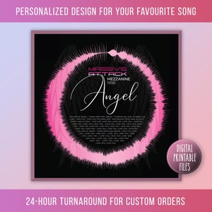 Angel, Custom Radial Sound Wave Lyrics Art, Printable Digital Poster, Personalized Birthday gift, Wedding Anniversary song, Music print