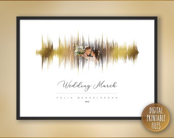 Wedding March, Custom Sound Wave art, Printable digital poster, Instant download file, Personalized  Classical music print, Anniversary gift