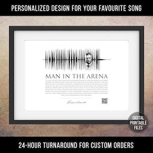 Man in the Arena Speech Sound Wave and Lyrics art, Personalized Gift for father, Printable digital files, Instant download, Custom print