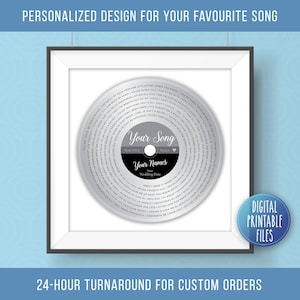 Custom Personalized Lyrics Poster | First Dance Wedding Anniversary Song |  LP Vinyl Record Art | Digital Download Print | Husband Wife Gift