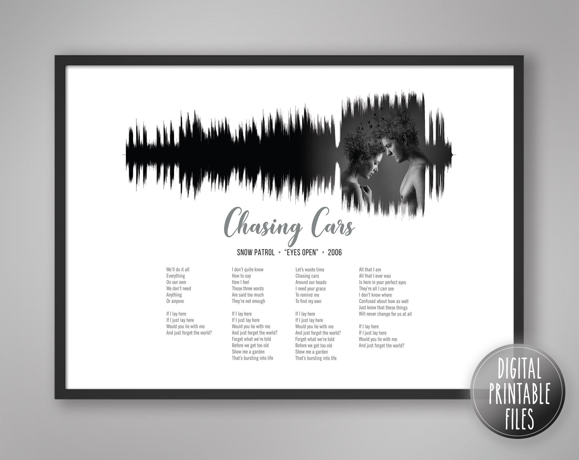 Chasing Cars, Custom Sound Wave & Lyrics Art, Printable Digital
