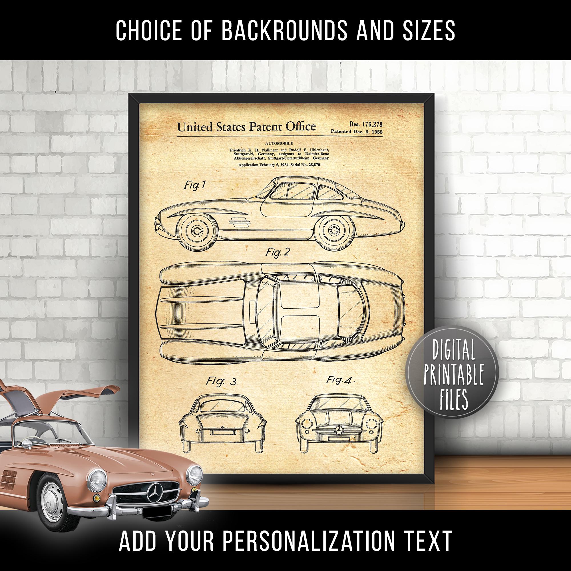 メルケロ様オーダー専用ページ メルセデス・ベンツ 300SL ヴィンテージカー特許図面アート、デジタル
