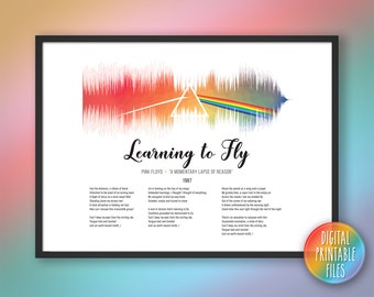 Learning to Fly, Custom Sound Wave and Lyrics art, Printable digital, Personalized Birthday gift, Favourite song print, Instant download