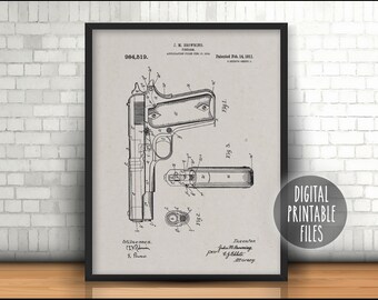 リボルバー・メイソン拳銃、ヴィンテージ特許図面ポスター、デジタル