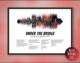 Under The Bridge, Custom Sound Wave and Lyrics art, Printable digital, Instant download, Personalized Anniversary print, Birthday music gift