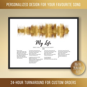 My Life, Custom Sound Wave & Lyrics art, Printable digital, Instant download, Personalized print, Favourite song Birthday Anniversary poster