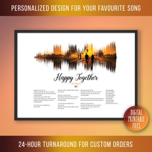 Happy Together, Custom Sound Wave and Lyrics art, Printable digital, Instant download, Personalized Birthday Song print, Anniversary Gift